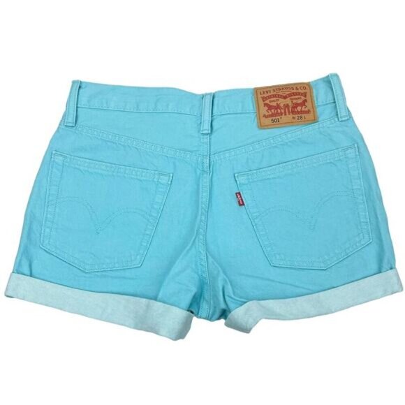 LEVI'S 501 Original Button Fly Cuffed Hem Denim Short Sz 28 Blue - Picture 6 of 6